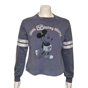 Disney Shirt Long Sleeve Lightweight Oversized Disney World Mickey Crop  sz XS